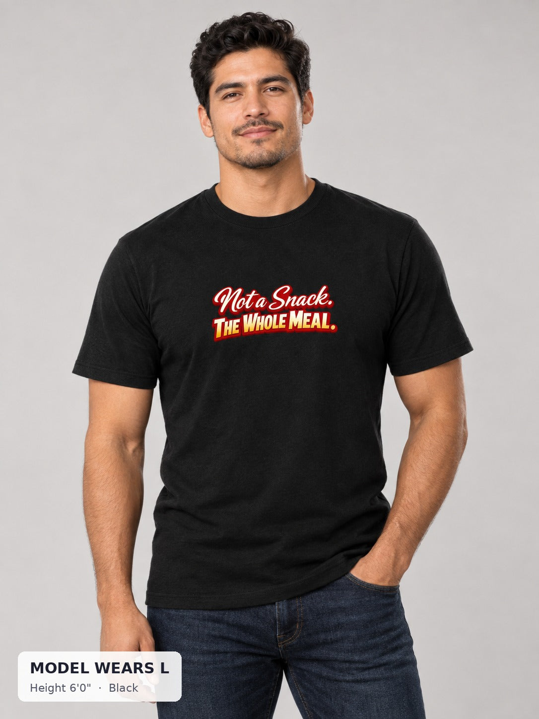 Not a Snack Tee in Black on an athletic model wearing size L, 6'0" - Good Trouble Fashion