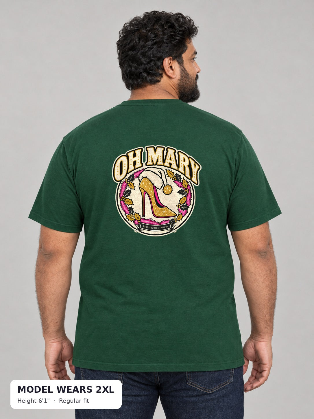 Oh Mary Holiday Tee on a plus-size model wearing size 2XL, 6'1" - Good Trouble Fashion