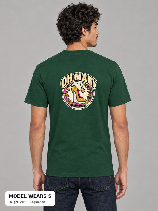 Oh Mary Holiday Tee on a slim model wearing size S, 5'8" - Good Trouble Fashion