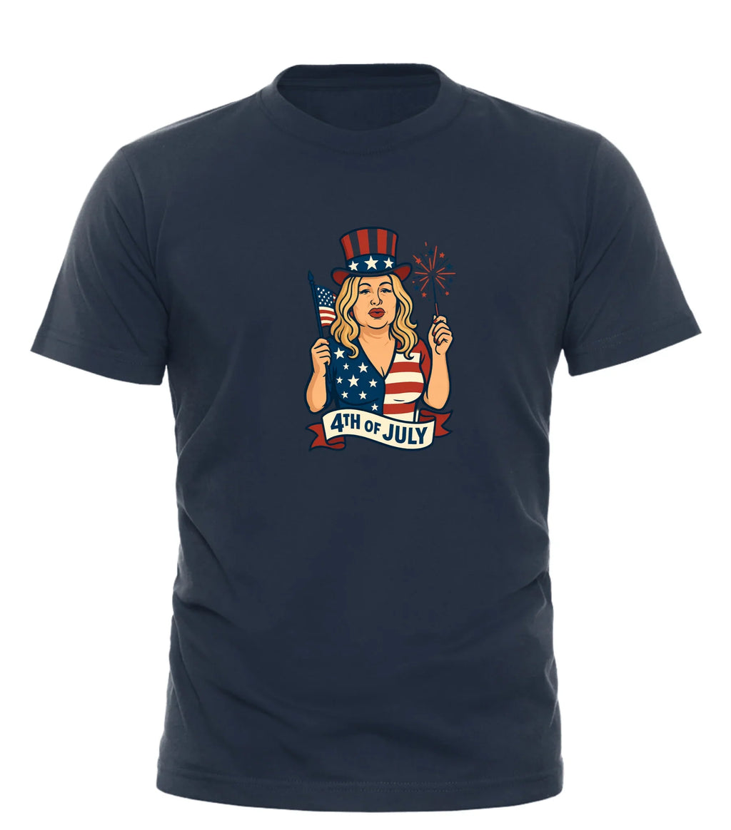 Navy Good Trouble Garments Paulette inspired patriotic shirt featuring a festive design for 4th of July celebrations