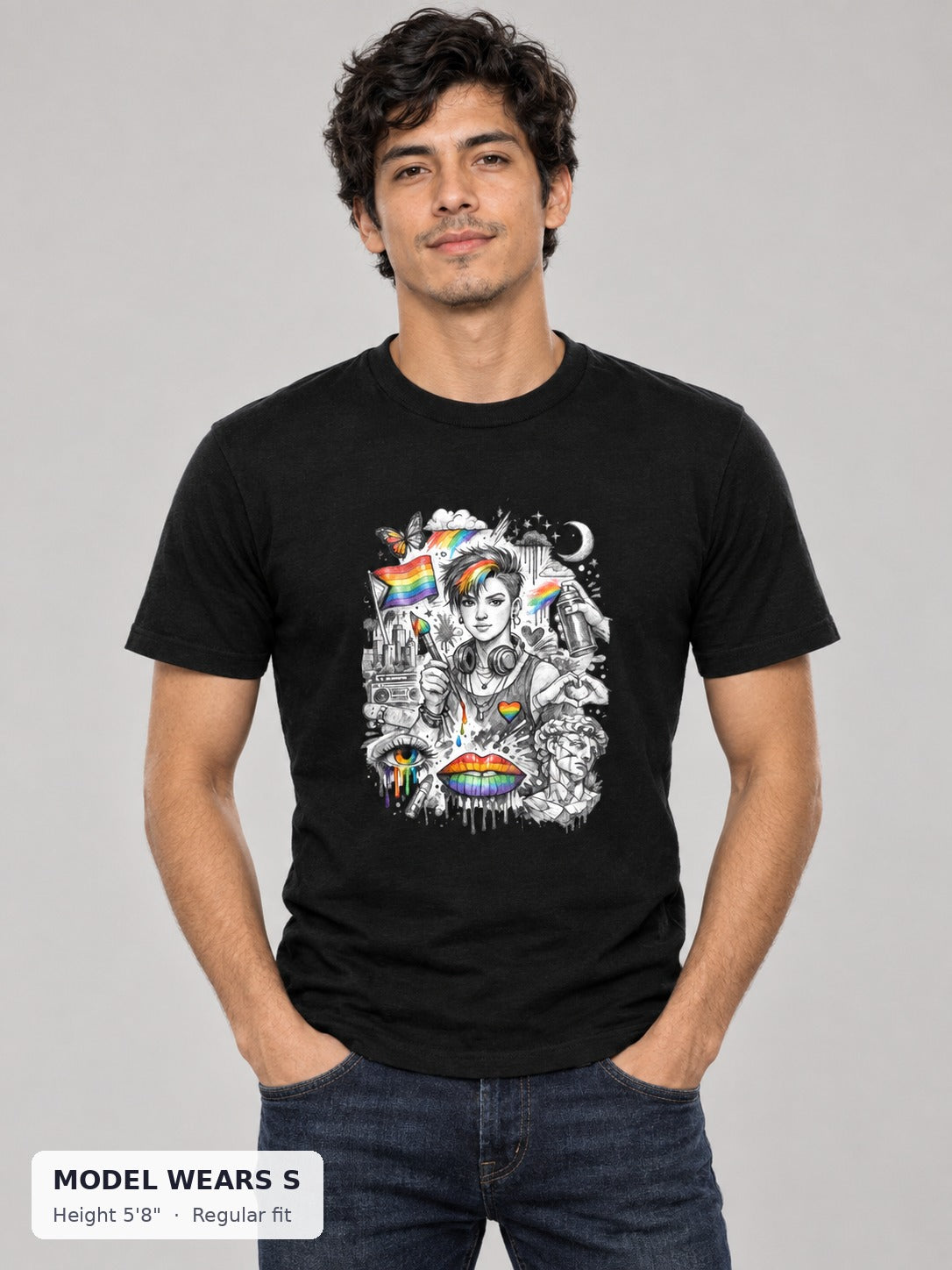 Pride Is Art Tee on a slim model wearing size S, 5'8" - Good Trouble Fashion