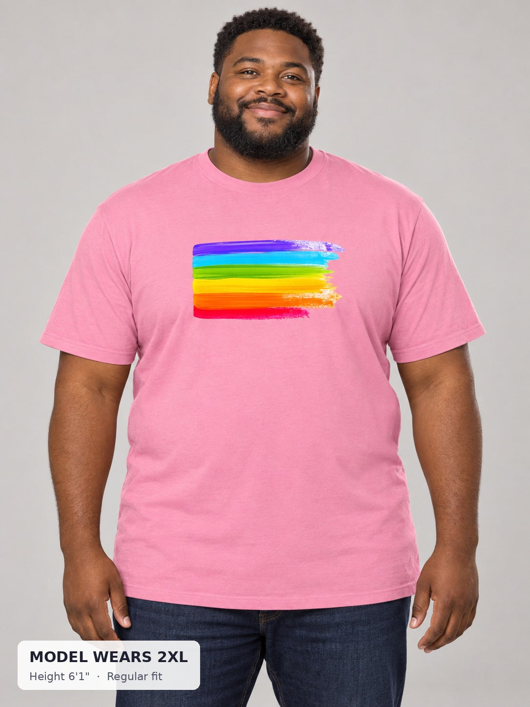Pride Is Beautiful Rainbow Tee on a plus-size model wearing size 2XL, 6'1" - Good Trouble Fashion