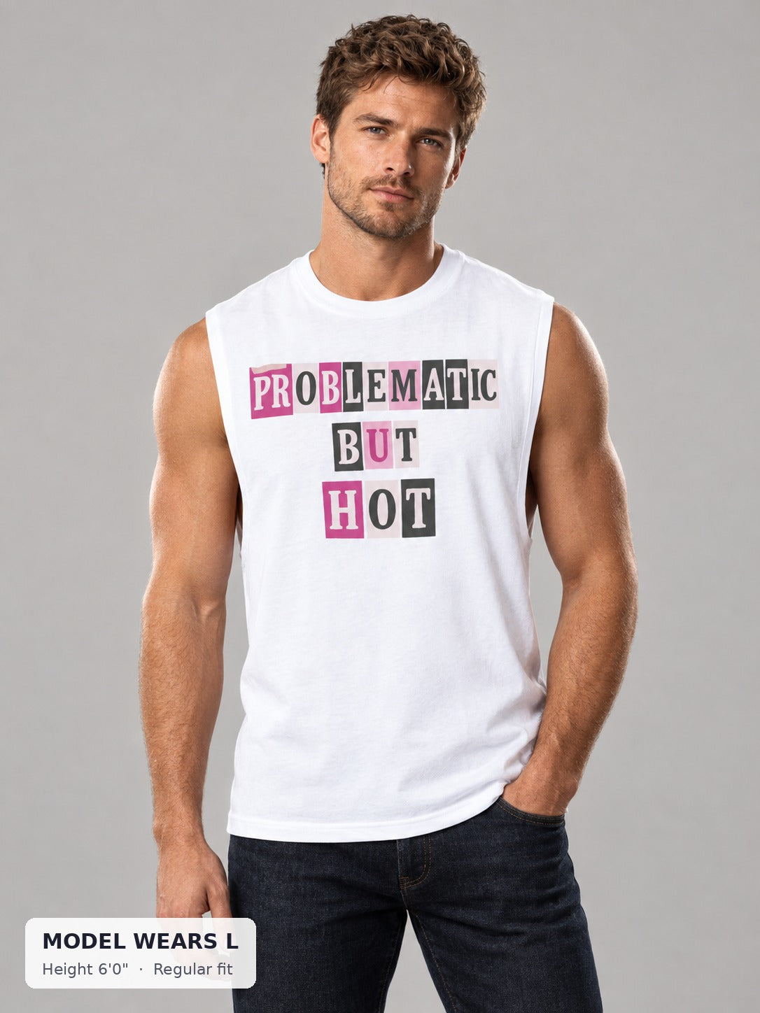 Problematic but Hot Tee on an athletic model wearing size L, 6'0" - Good Trouble Fashion