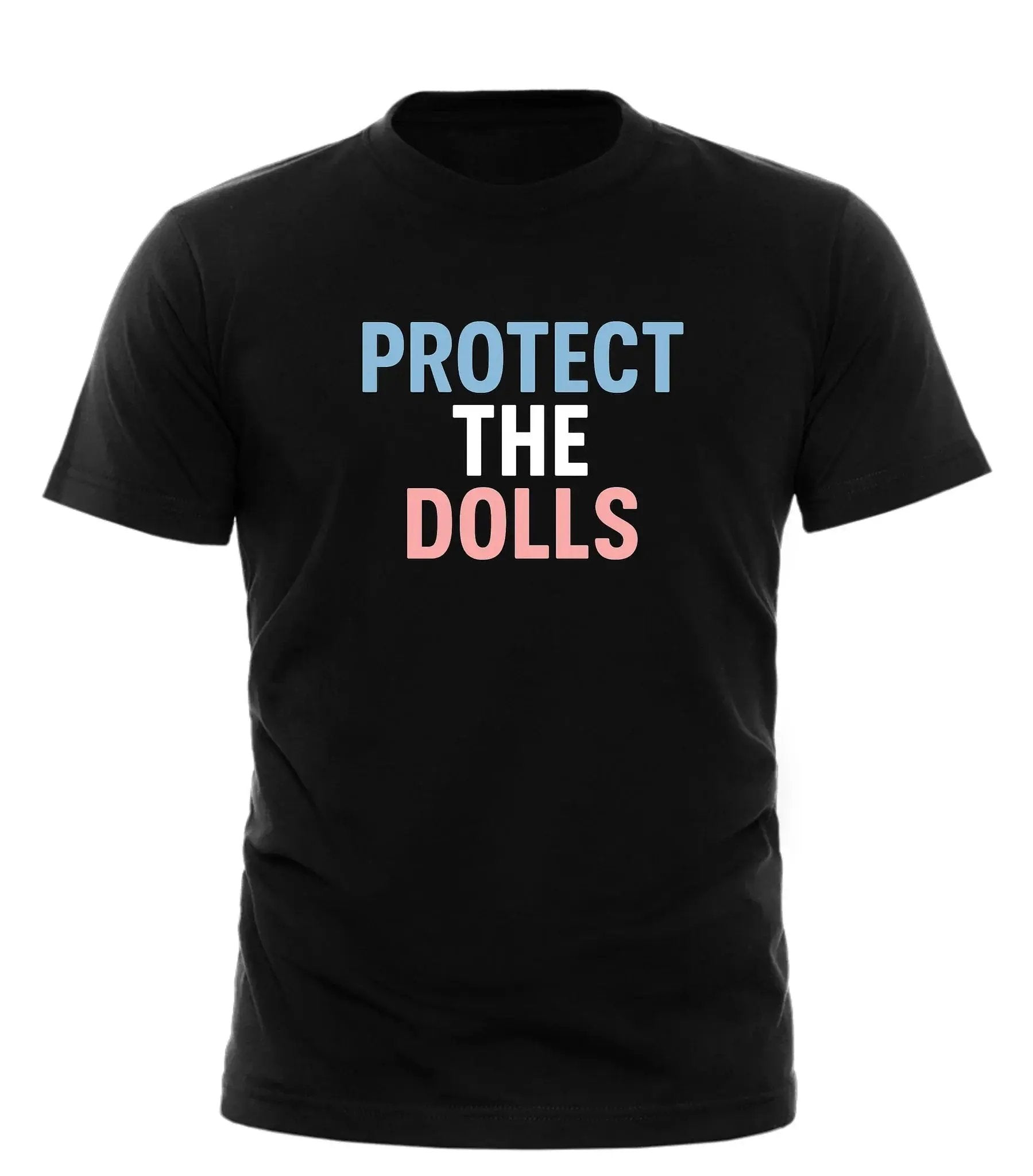 Black Good Trouble Garments Protect the Dolls LGBTQ shirt with blue white and pink text