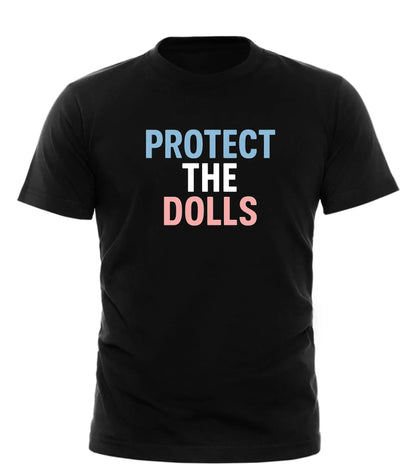 Black Good Trouble Garments Protect the Dolls LGBTQ shirt with blue white and pink text