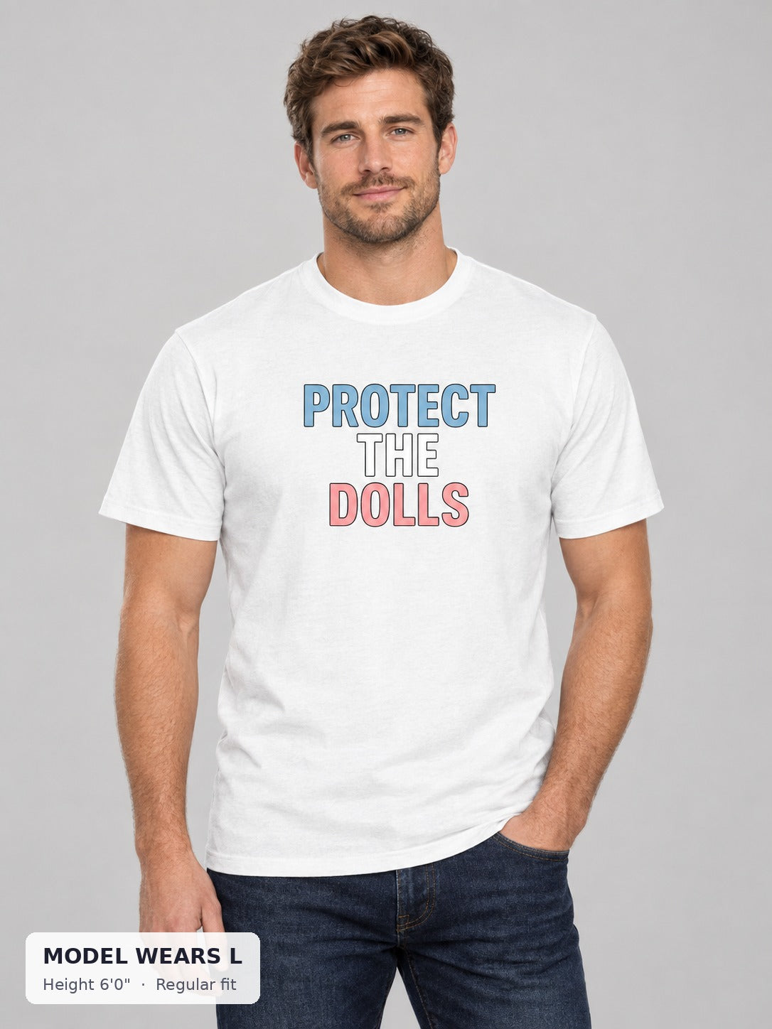 Protect the Dolls Tee on an athletic model wearing size L, 6'0" - Good Trouble Fashion