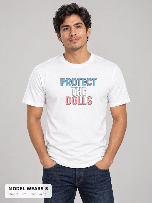Protect the Dolls Tee on a slim model wearing size S, 5'8" - Good Trouble Fashion
