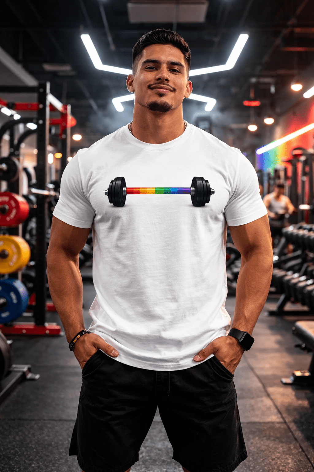 Rainbow Barbell Pride T-Shirt - Embrace LGBTQ Pride with this Fitness Workout Tee - Good Trouble Fashion