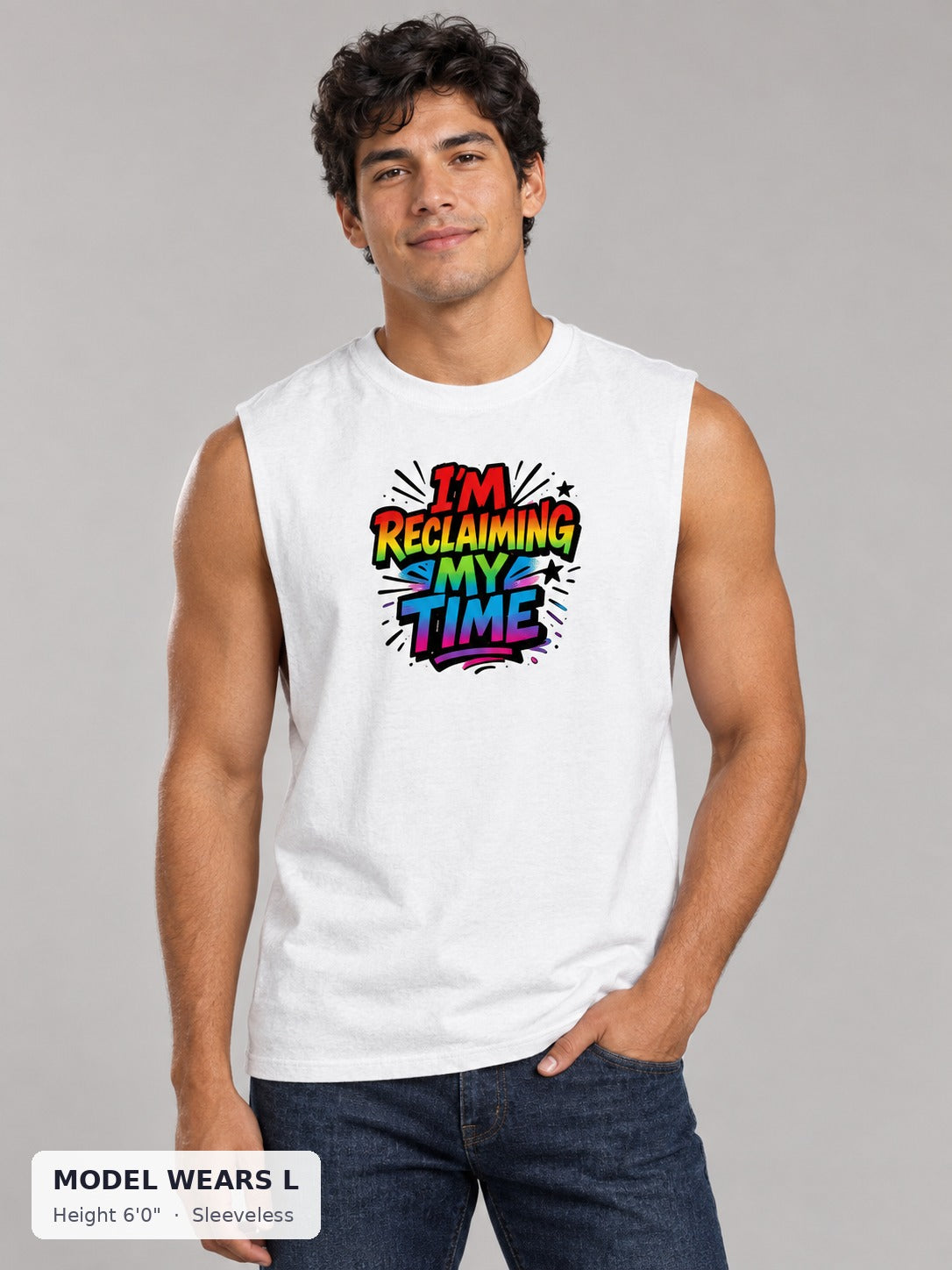 Reclaiming My Time Tee on an athletic model wearing size L, 6'0" - Good Trouble Fashion