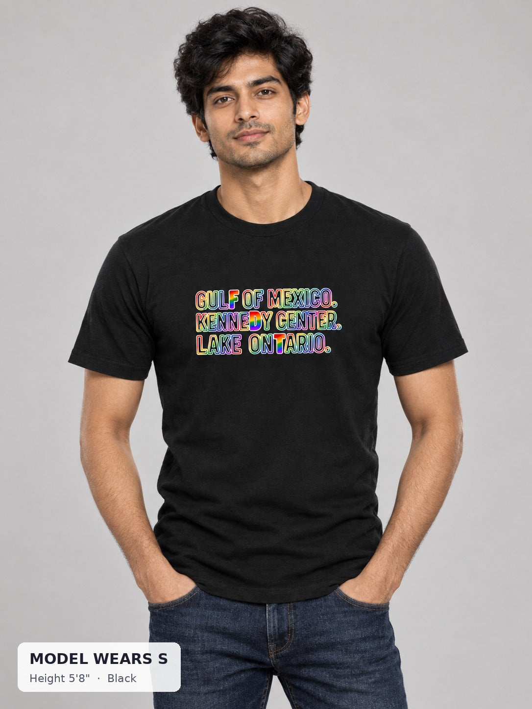 Rename It? Make It Gay. Pride Protest Tee in Black on a slim model wearing size S, 5'8" - Good Trouble Fashion