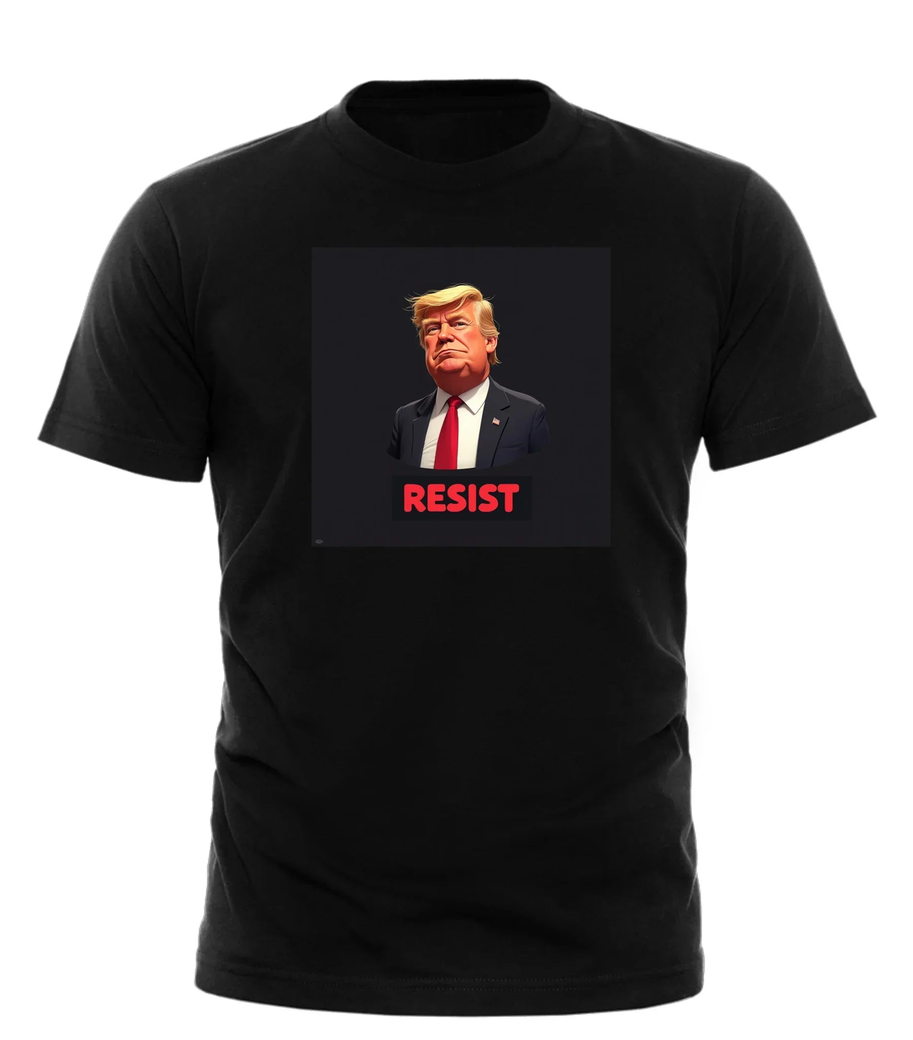 Black Good Trouble Garments resist Trump graphic tee with caricature of Donald Trump and red resist text