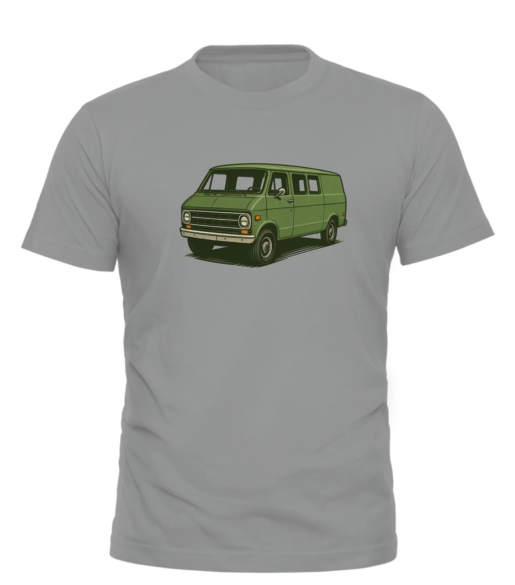 Good Trouble Garments retro van tee for men in gray with green vintage van graphic