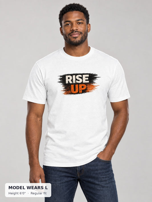 Rise Up Tee on an athletic model wearing size L, 6'0" - Good Trouble Fashion