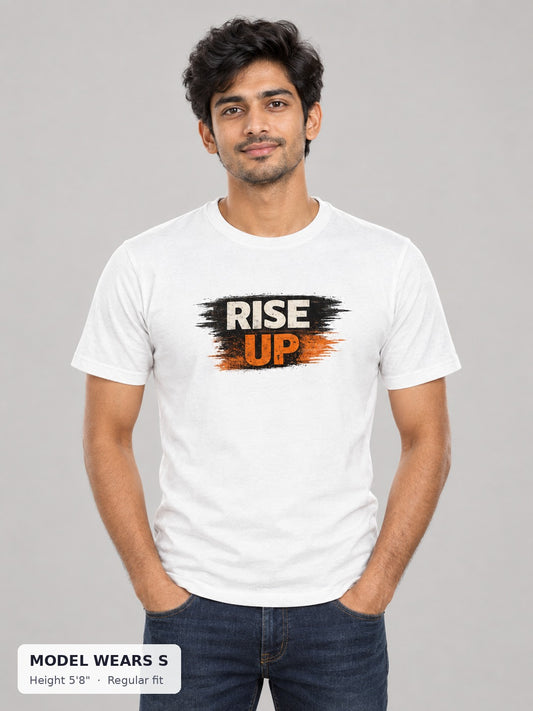 Rise Up Tee on a slim model wearing size S, 5'8" - Good Trouble Fashion