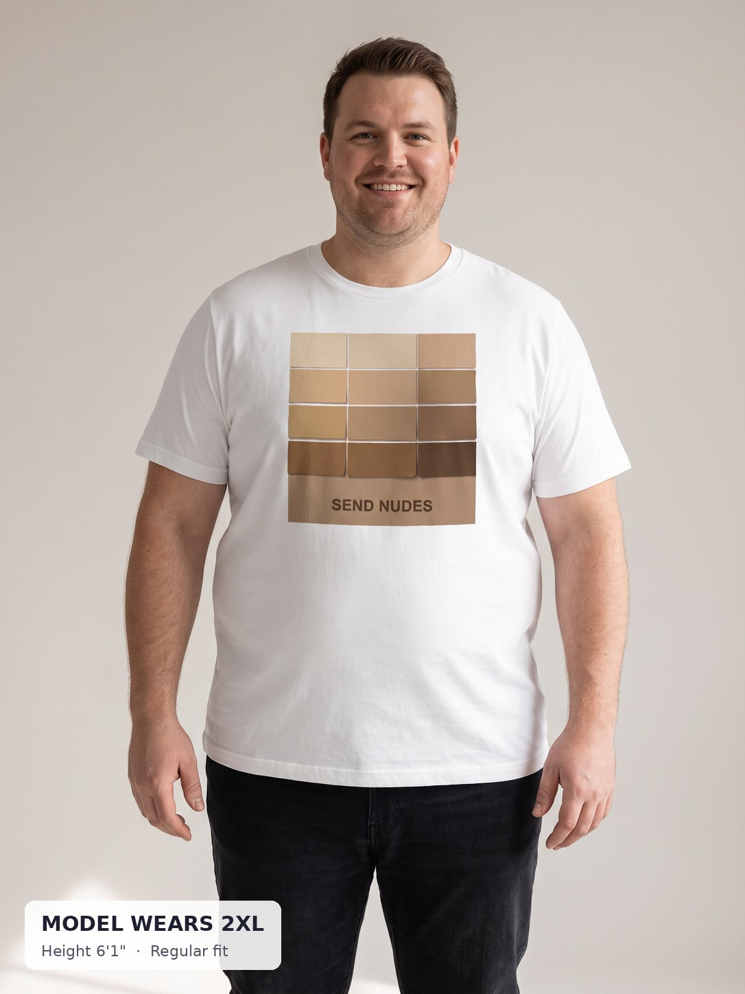 Send Nudes Tee on a plus-size model wearing size 2XL, 6'1" - Good Trouble Fashion