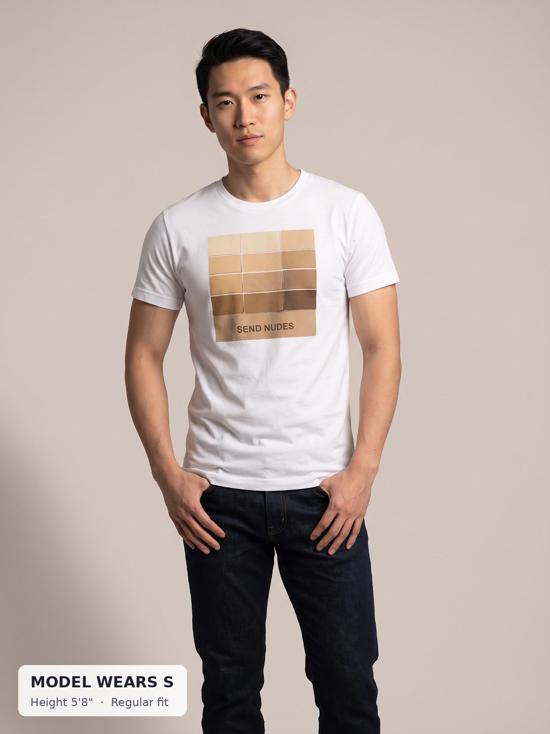 Send Nudes Tee on a slim model wearing size S, 5'8" - Good Trouble Fashion