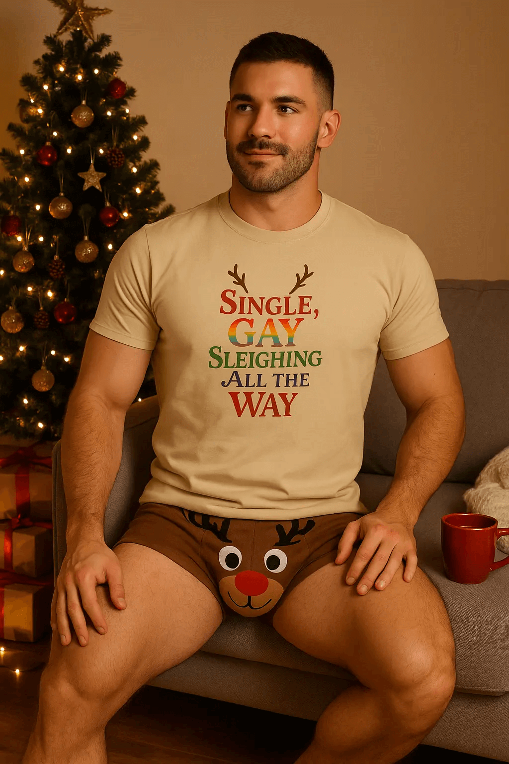 Single Gay Sleighing All The Way Tee | Single Gay Sleighing Tee by Good Trouble Fashion - Good Trouble Fashion
