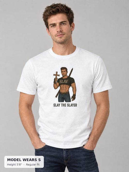 Slay the Slayer Tee for Fearless Fashion Statement on model wearing size S - Good Trouble Fashion