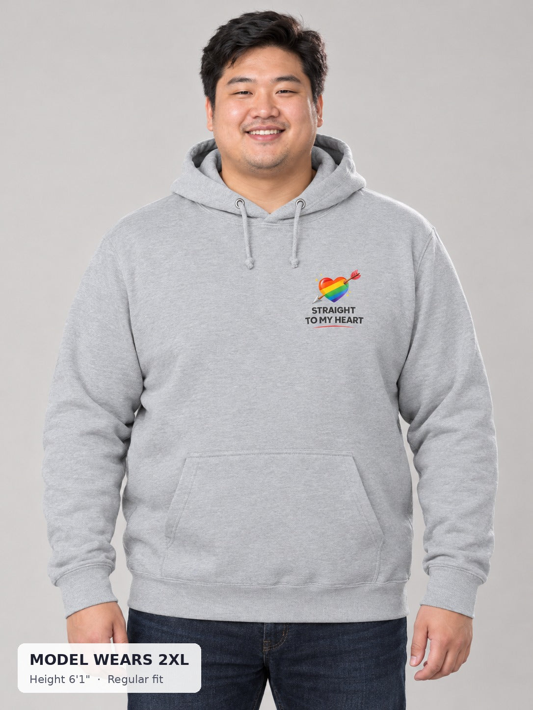 Straight to My Heart Pride Hoodie on a plus-size model wearing size 2XL, 6'1" - Good Trouble Fashion