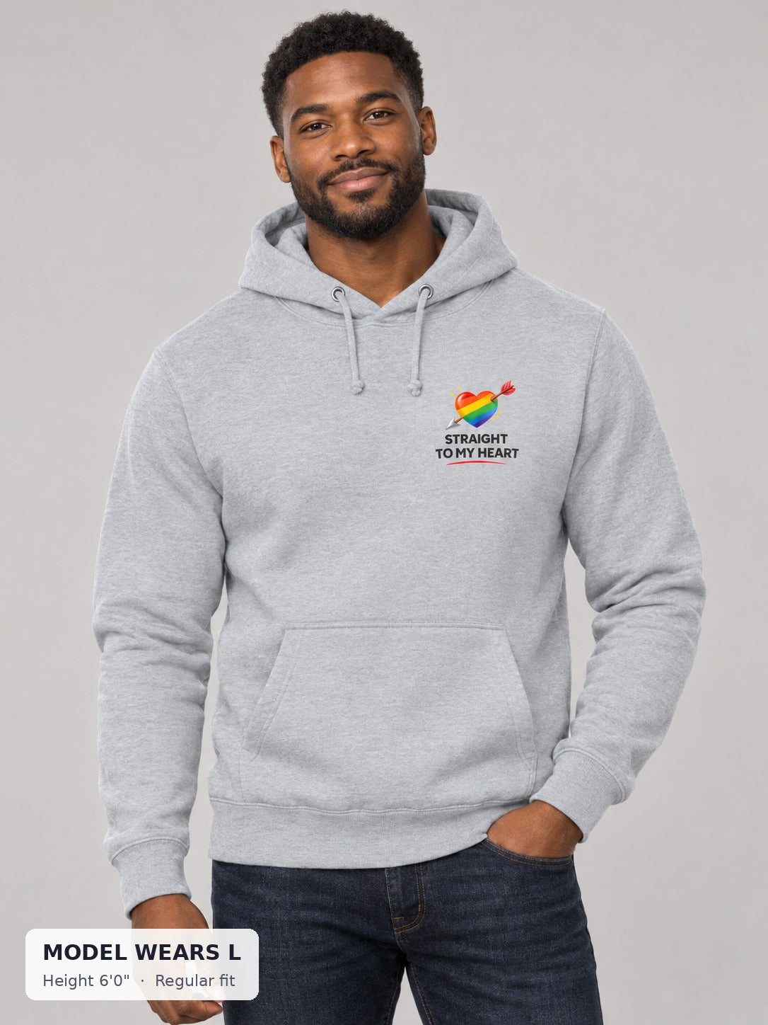 Straight to My Heart Pride Hoodie on an athletic model wearing size L, 6'0" - Good Trouble Fashion