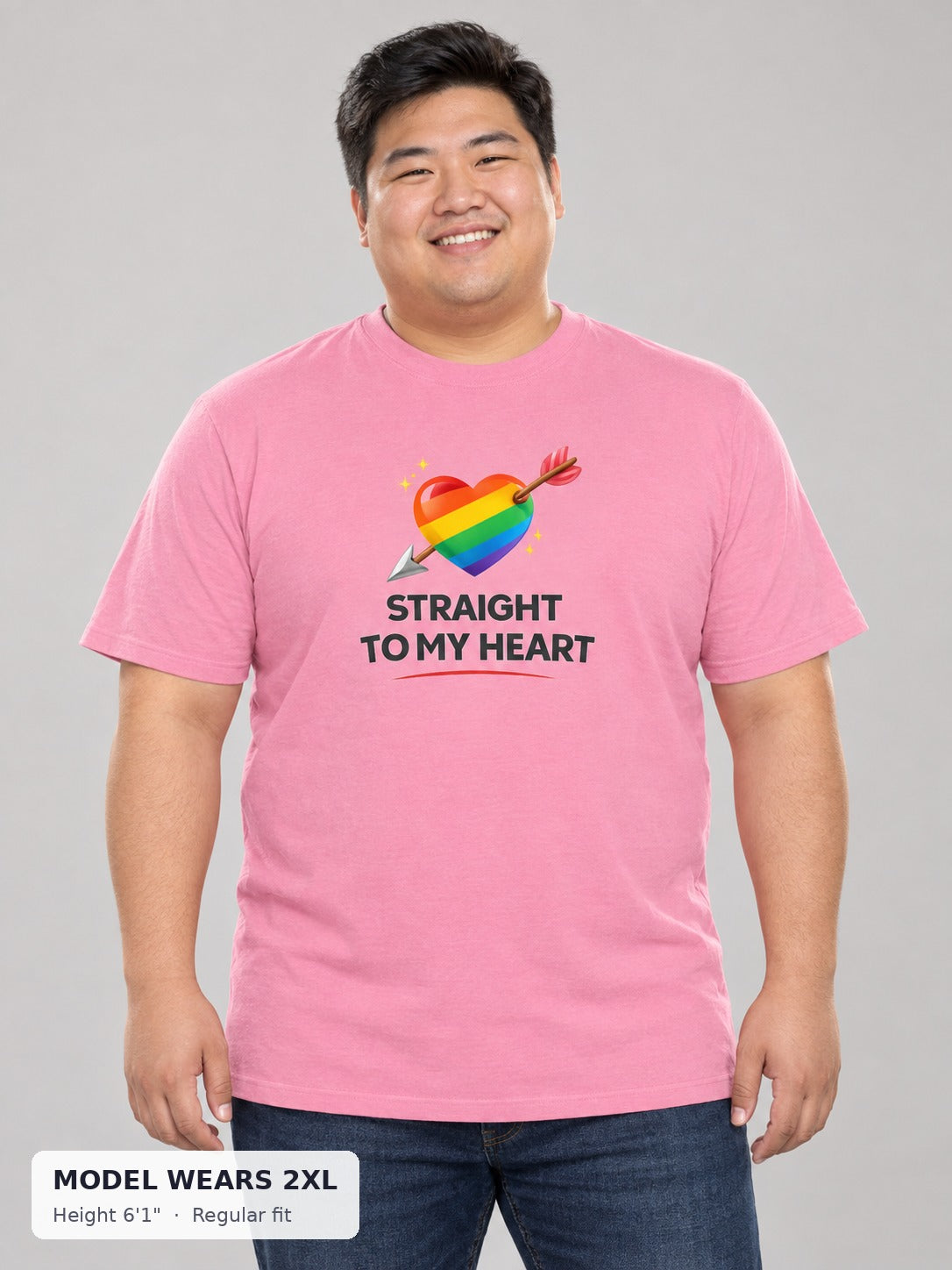 Straight to My Heart Pride Tee on a plus-size model wearing size 2XL, 6'1" - Good Trouble Fashion