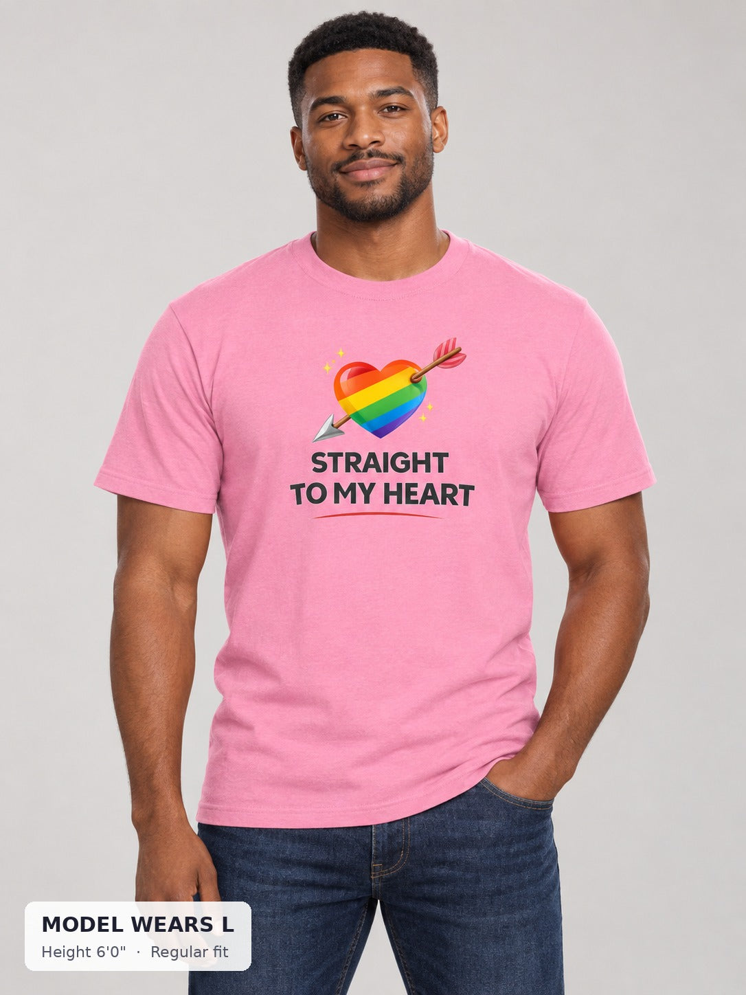 Straight to My Heart Pride Tee on an athletic model wearing size L, 6'0" - Good Trouble Fashion