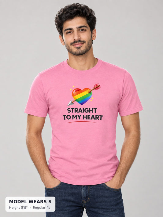 Straight to My Heart Pride Tee on a slim model wearing size S, 5'8" - Good Trouble Fashion