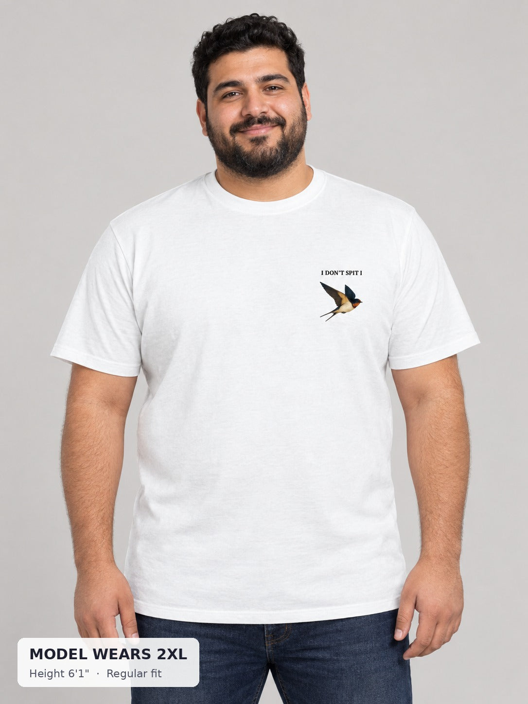 Swallow, Don't Spit Pride Tee on a plus-size model wearing size 2XL, 6'1" - Good Trouble Fashion