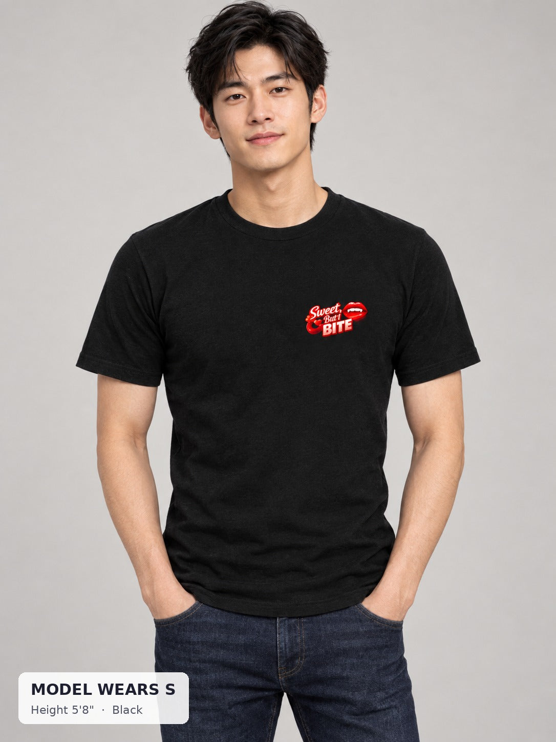Sweet But Bite Tee in Black on a slim model wearing size S, 5'8" - Good Trouble Fashion