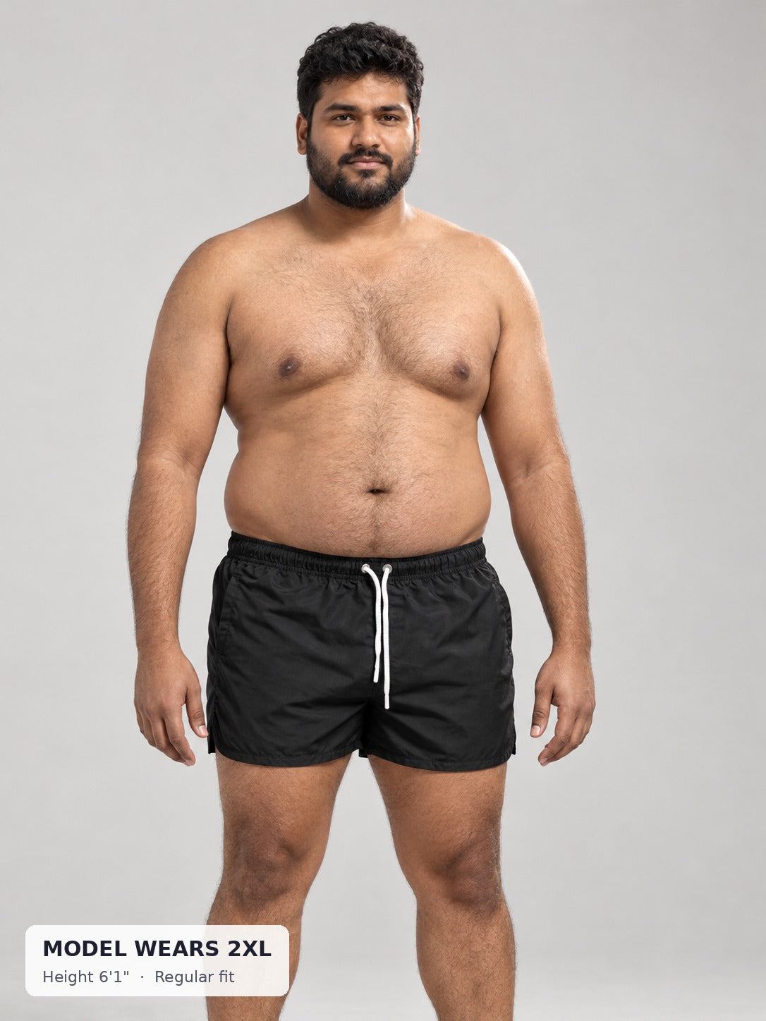 CODE 22 Drawstring Swim Shorts on a plus-size model wearing size 2XL, 6'1"