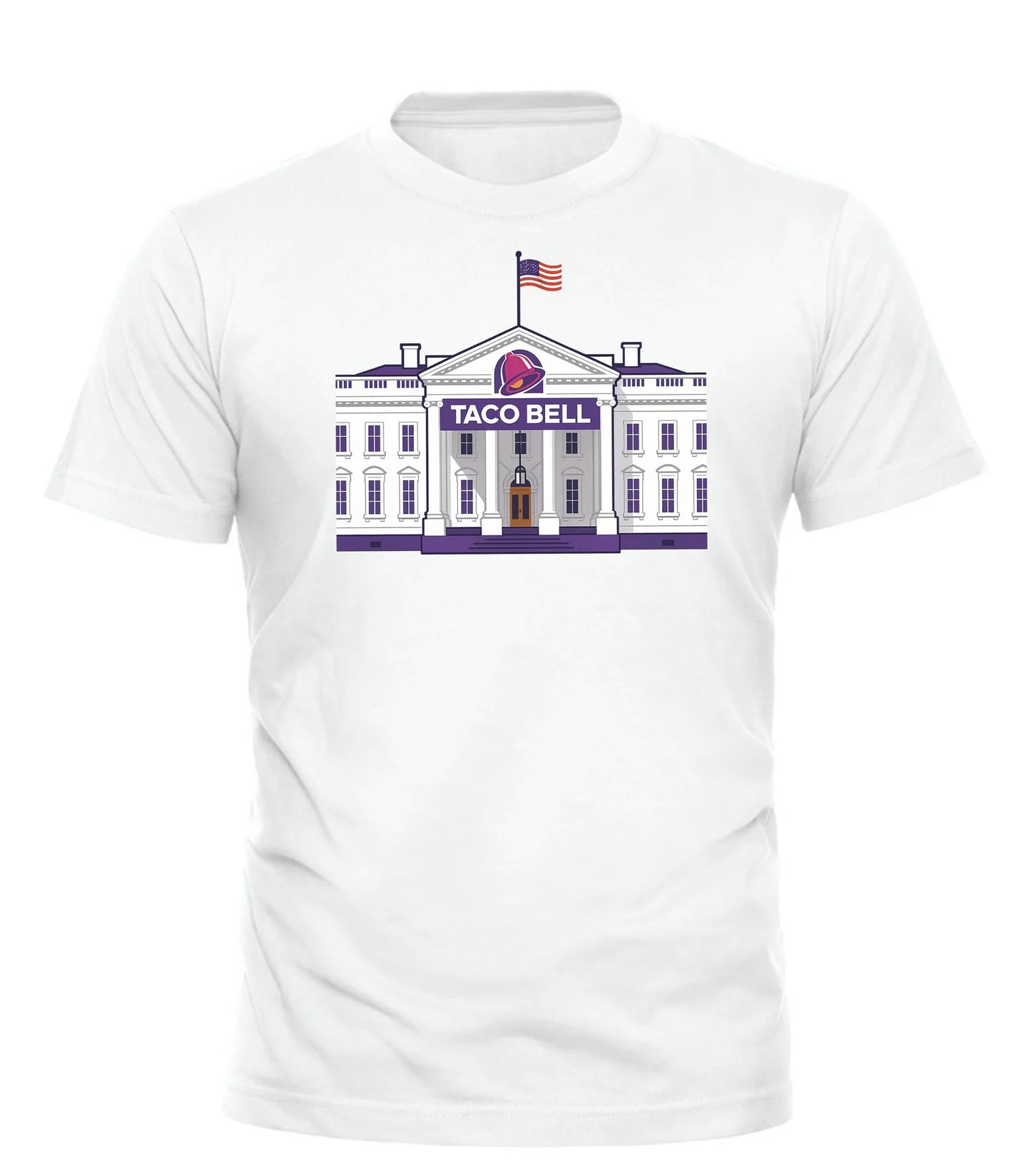Good Trouble Garments white taco bell parody shirt featuring White House design with Taco Bell logo
