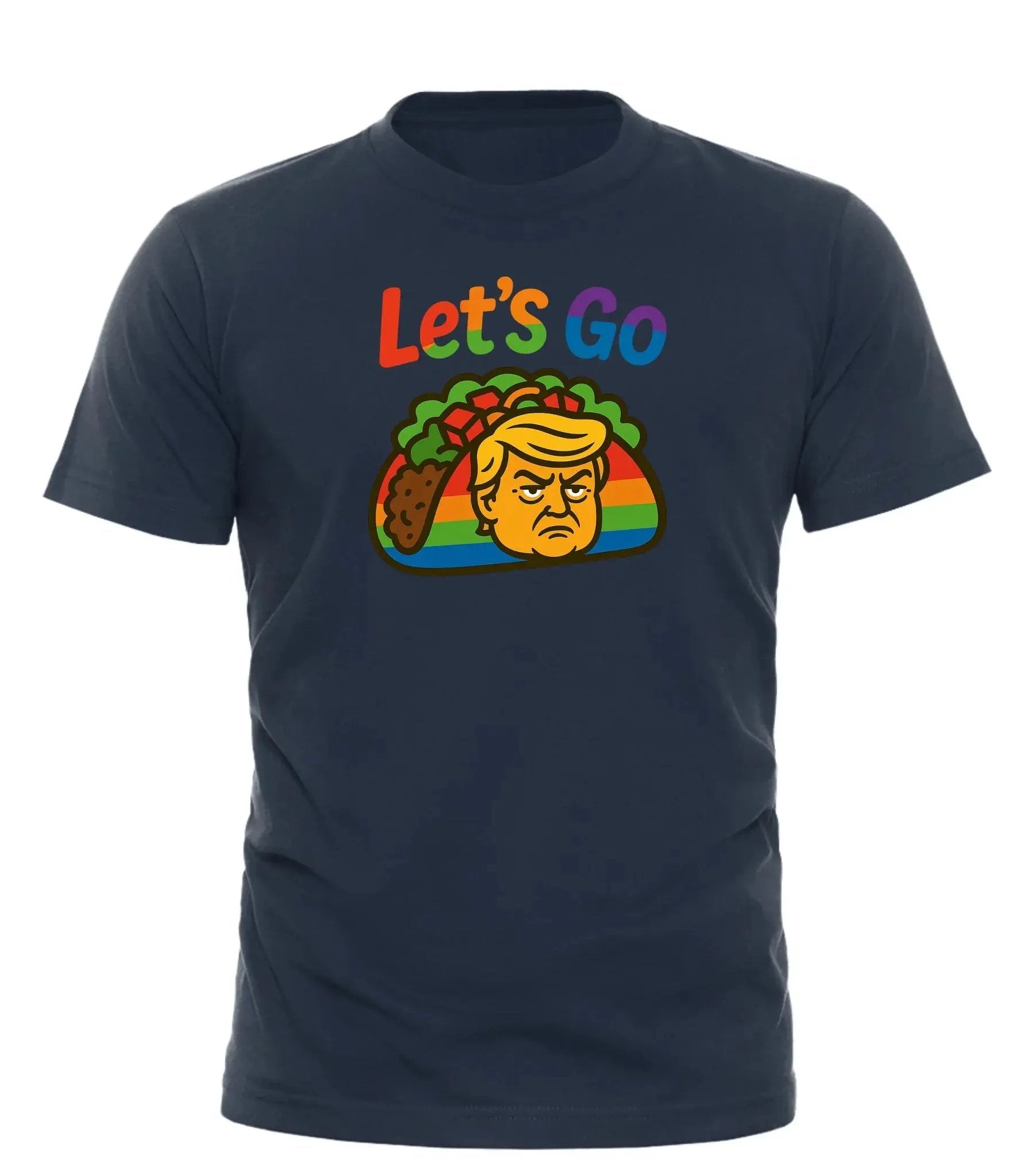 Good Trouble Garments taco pride t-shirt with colorful taco design and Let’s Go text