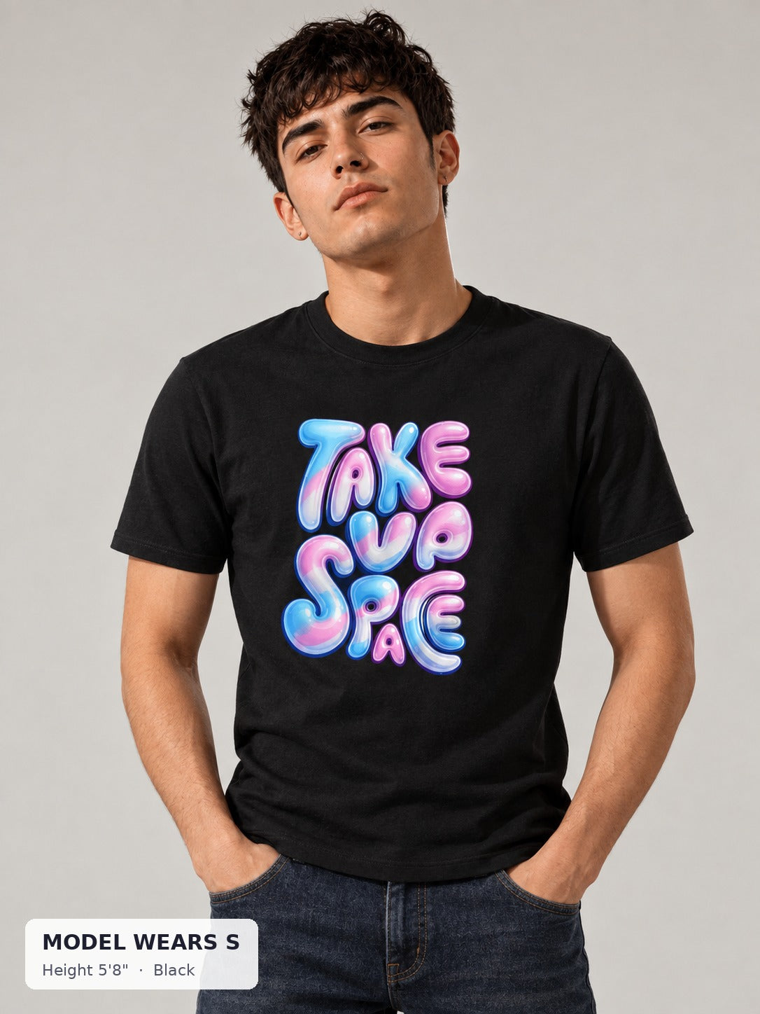 Take Up Space Tee in Black on a slim model wearing size S, 5'8" - Good Trouble Fashion