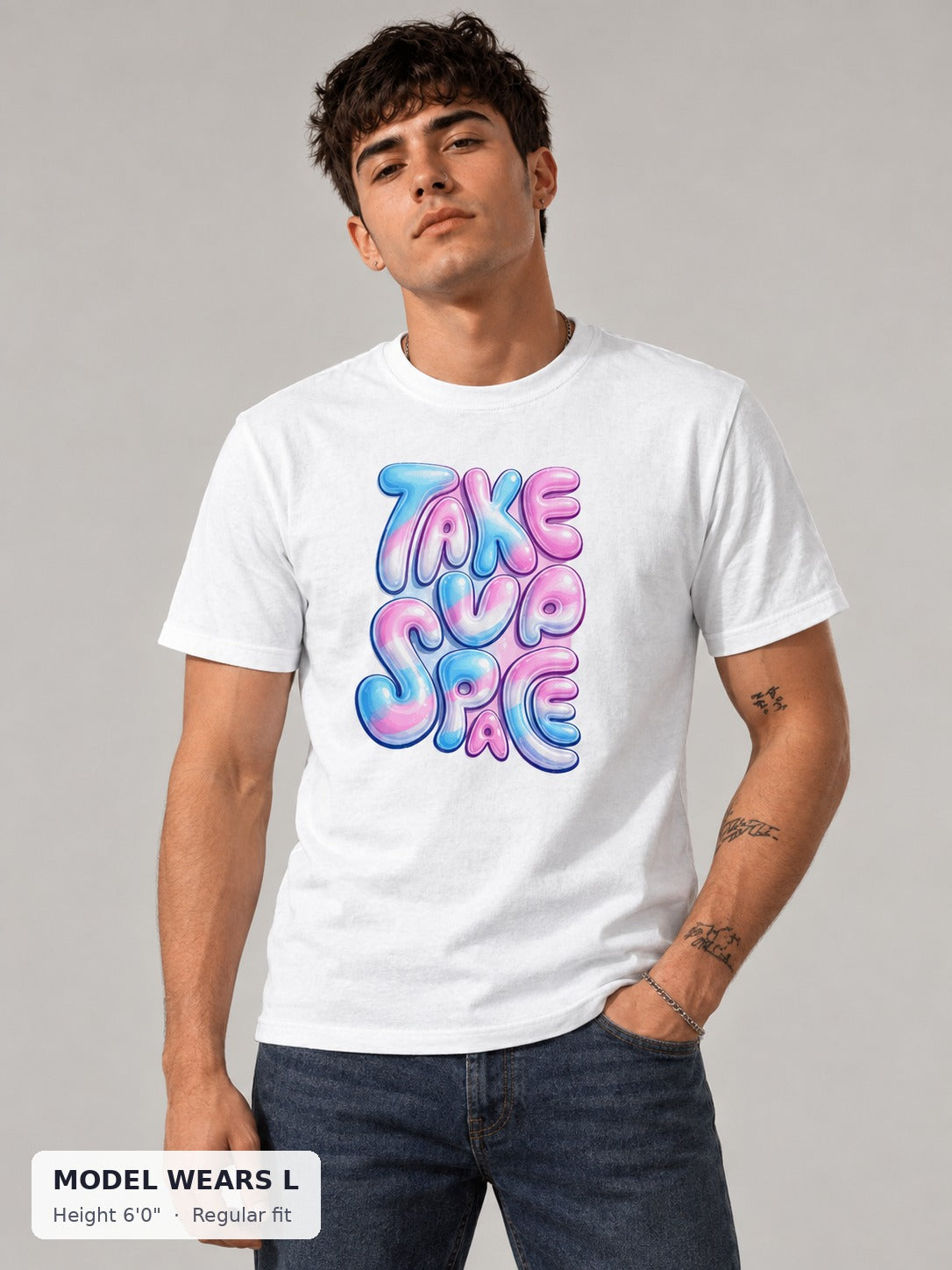 Take Up Space Tee on an athletic model wearing size L, 6'0" - Good Trouble Fashion