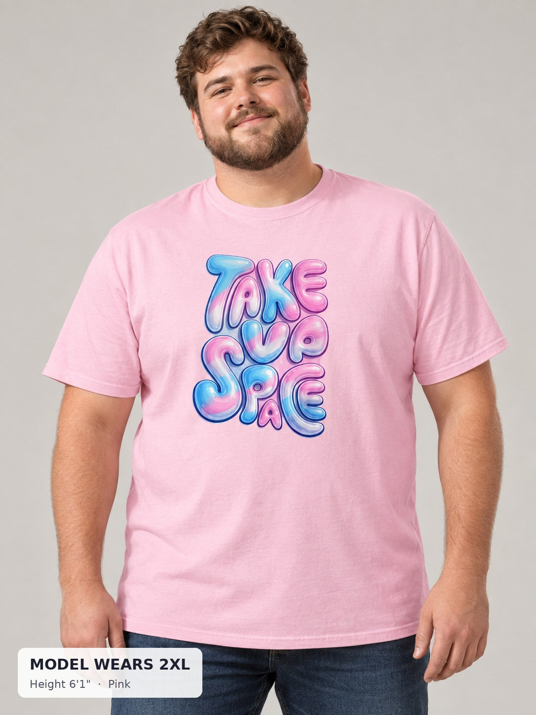 Take Up Space Tee in Pink on a plus-size model wearing size 2XL, 6'1" - Good Trouble Fashion