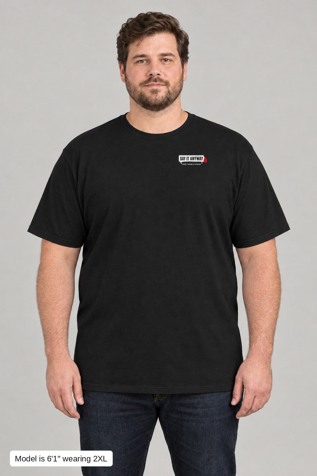 They Can't Censor All of Us Tee in Black, front, on a plus-size model wearing size 2XL, 6'1" - Good Trouble Fashion