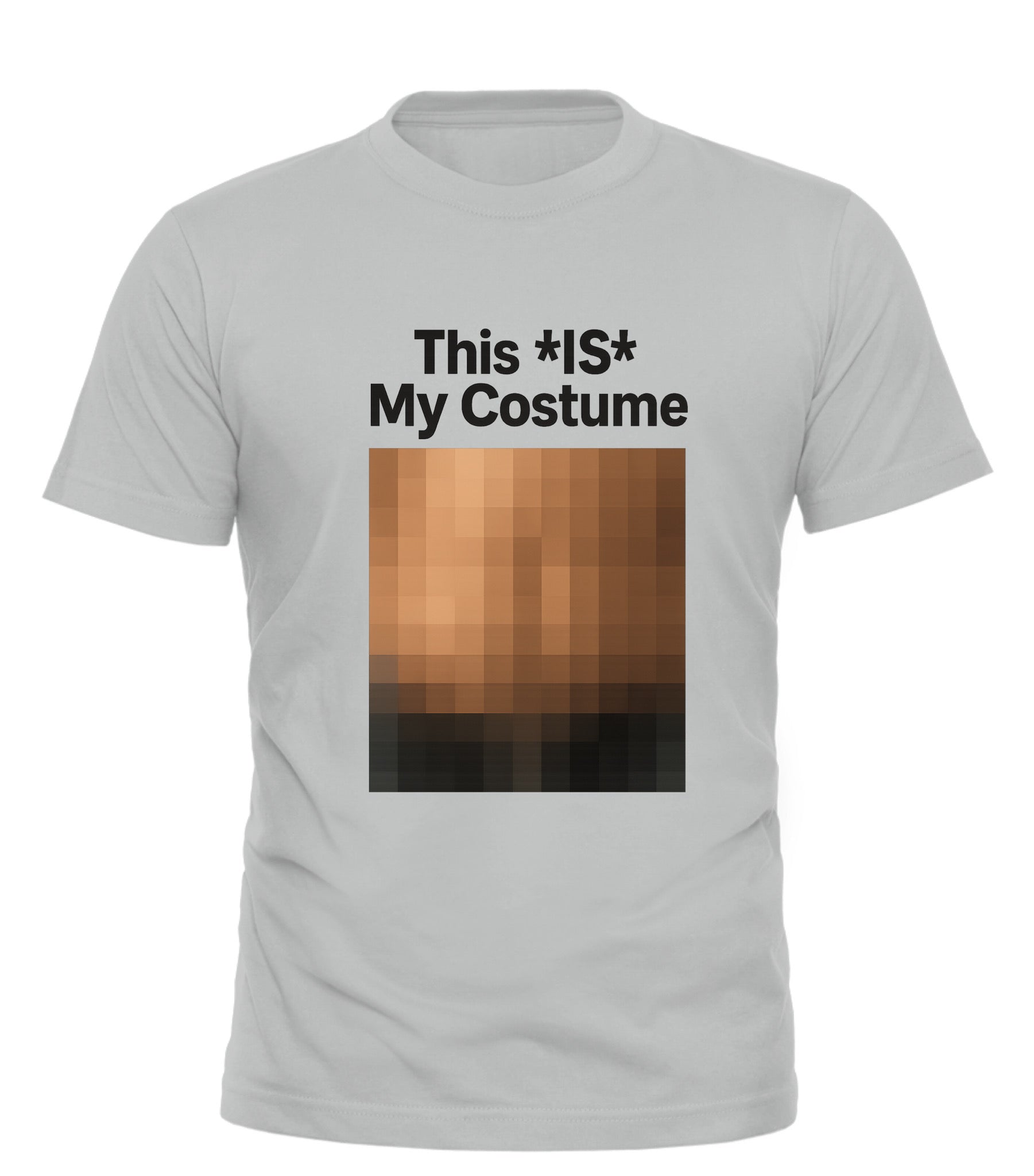 Good Trouble Garments gray t-shirt with bold black text this is my costume tee above pixelated graphic on front