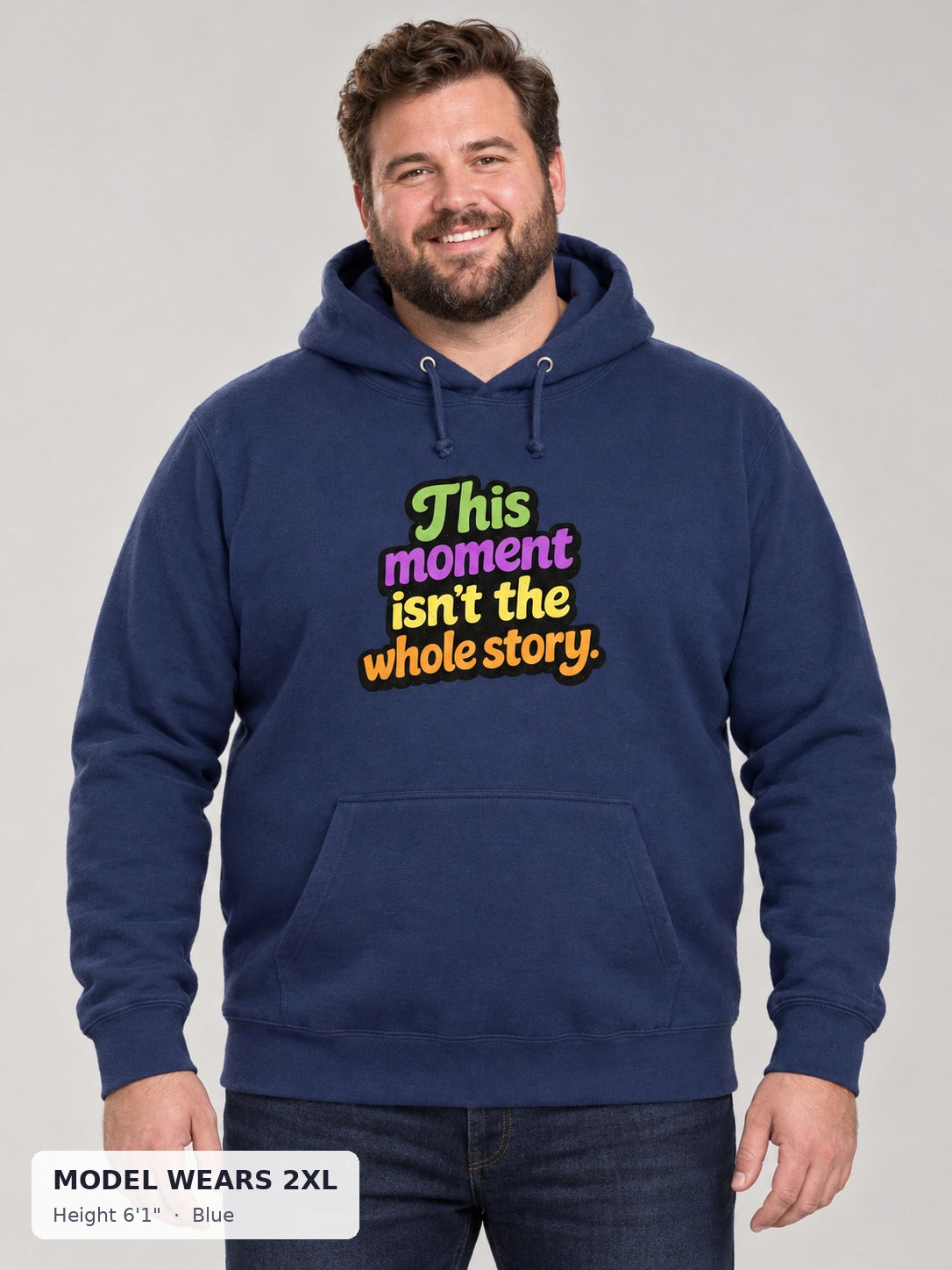 This Isn't the Whole Story Hoodie in Blue on a plus-size model wearing size 2XL, 6'1" - Good Trouble Fashion