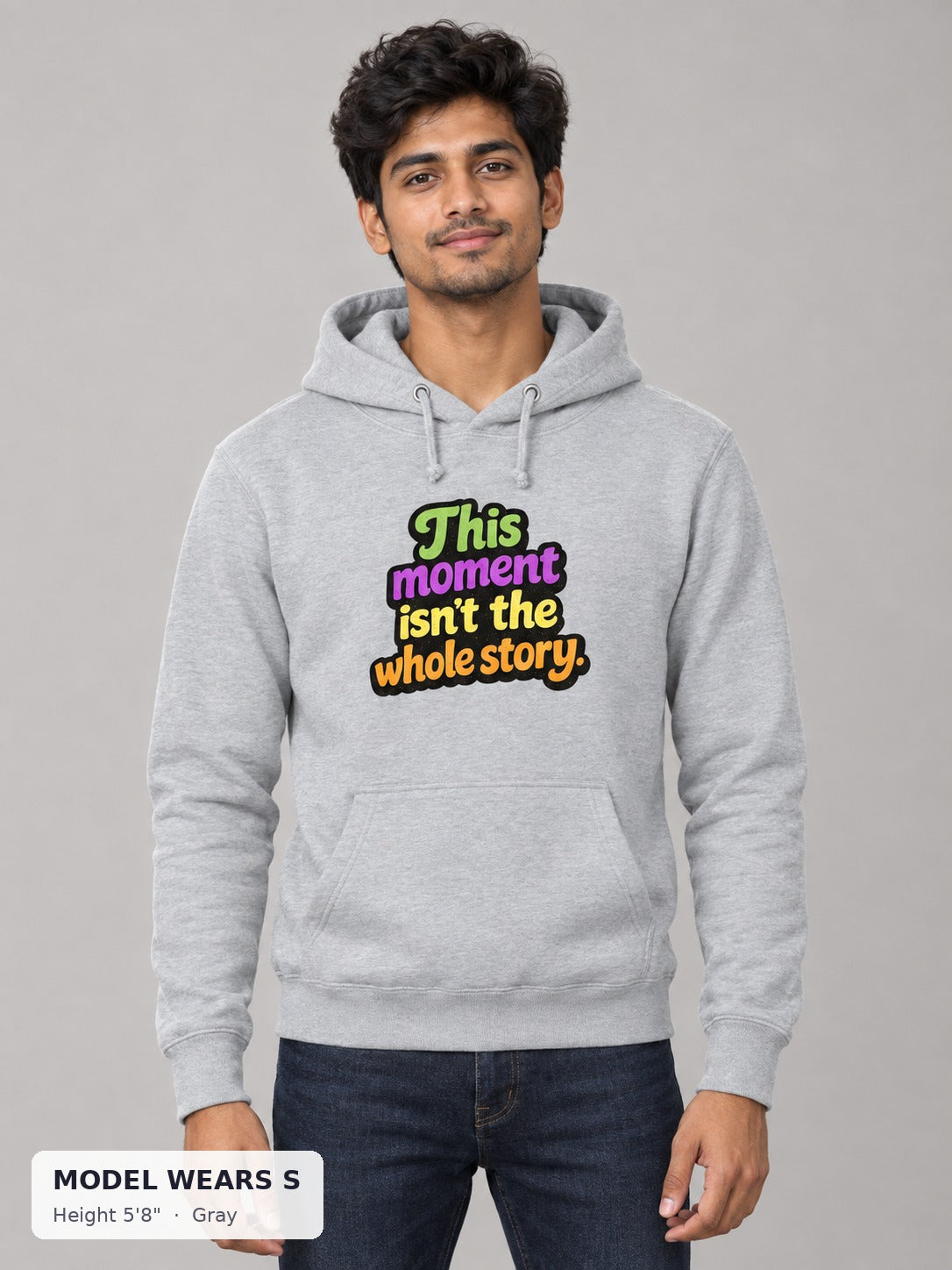 This Isn't the Whole Story Hoodie in Gray on a slim model wearing size S, 5'8" - Good Trouble Fashion