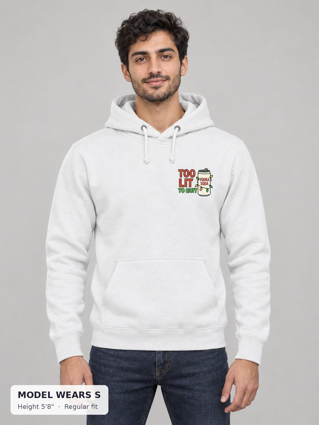 Too Lit to Quit Hoodie on a slim model wearing size S, 5'8" - Good Trouble Fashion