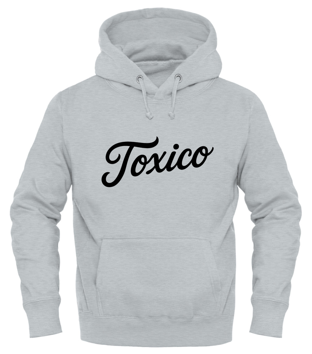 Gray Toxico hoodie by Good Trouble Garments with stylish script logo and front pocket