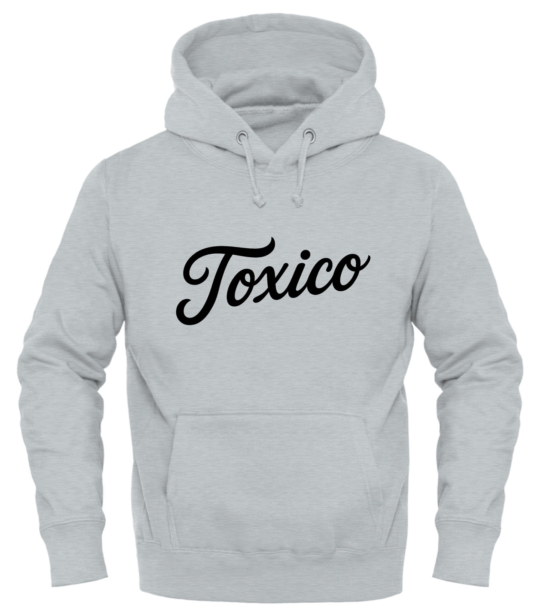 Gray Toxico hoodie by Good Trouble Garments with stylish script logo and front pocket