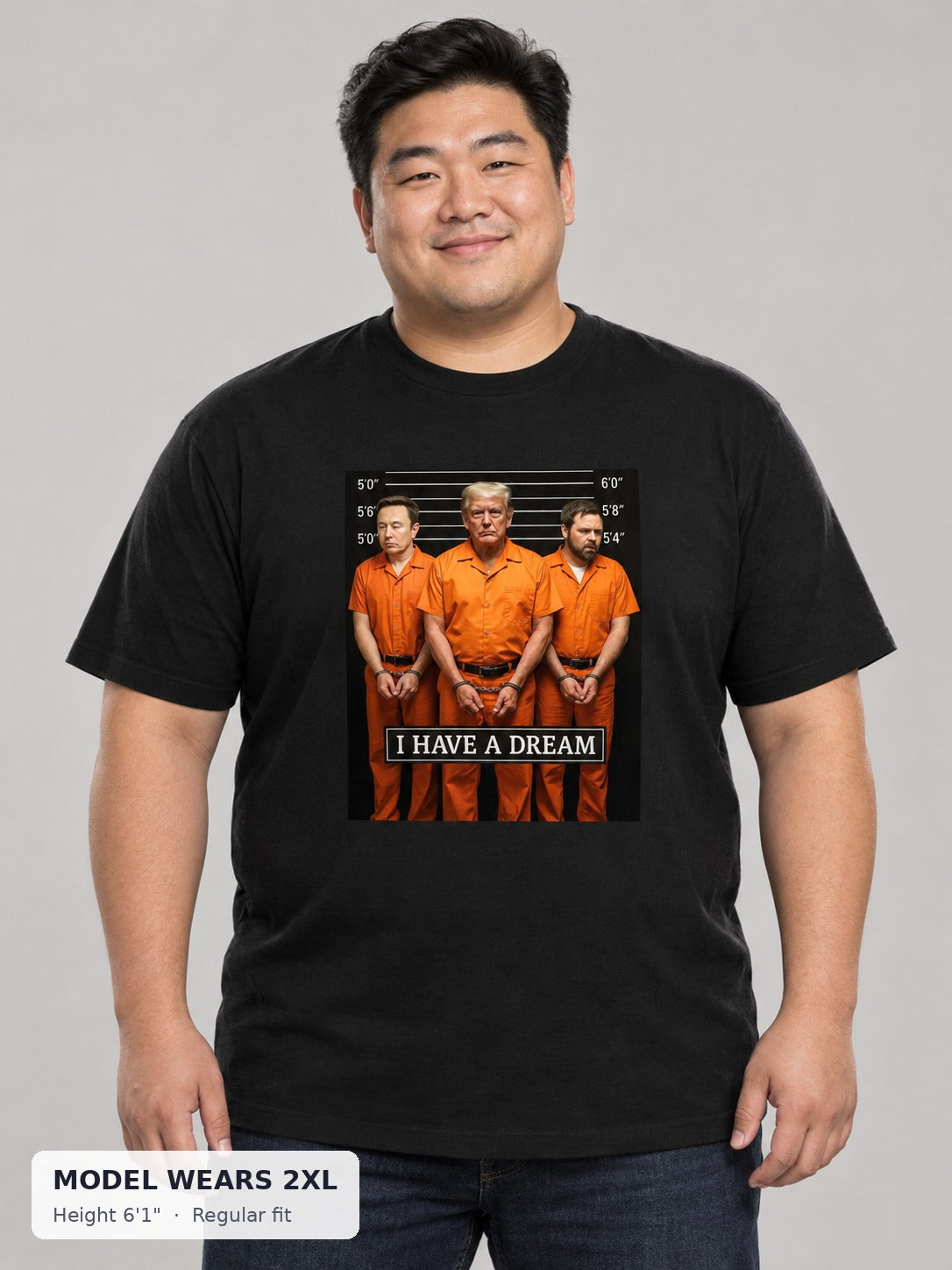 Trump for Prison Tee on a plus-size model wearing size 2XL, 6'1" - Good Trouble Fashion