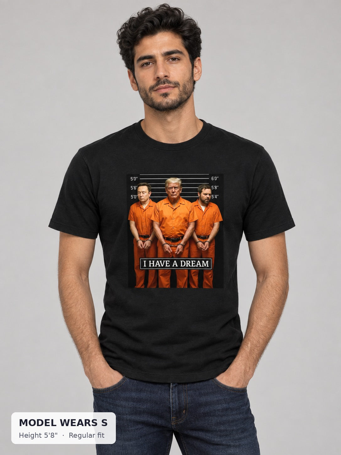 Trump for Prison Tee on a slim model wearing size S, 5'8" - Good Trouble Fashion