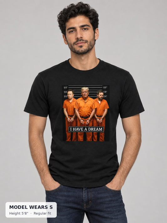 Trump for Prison Tee on a slim model wearing size S, 5'8" - Good Trouble Fashion
