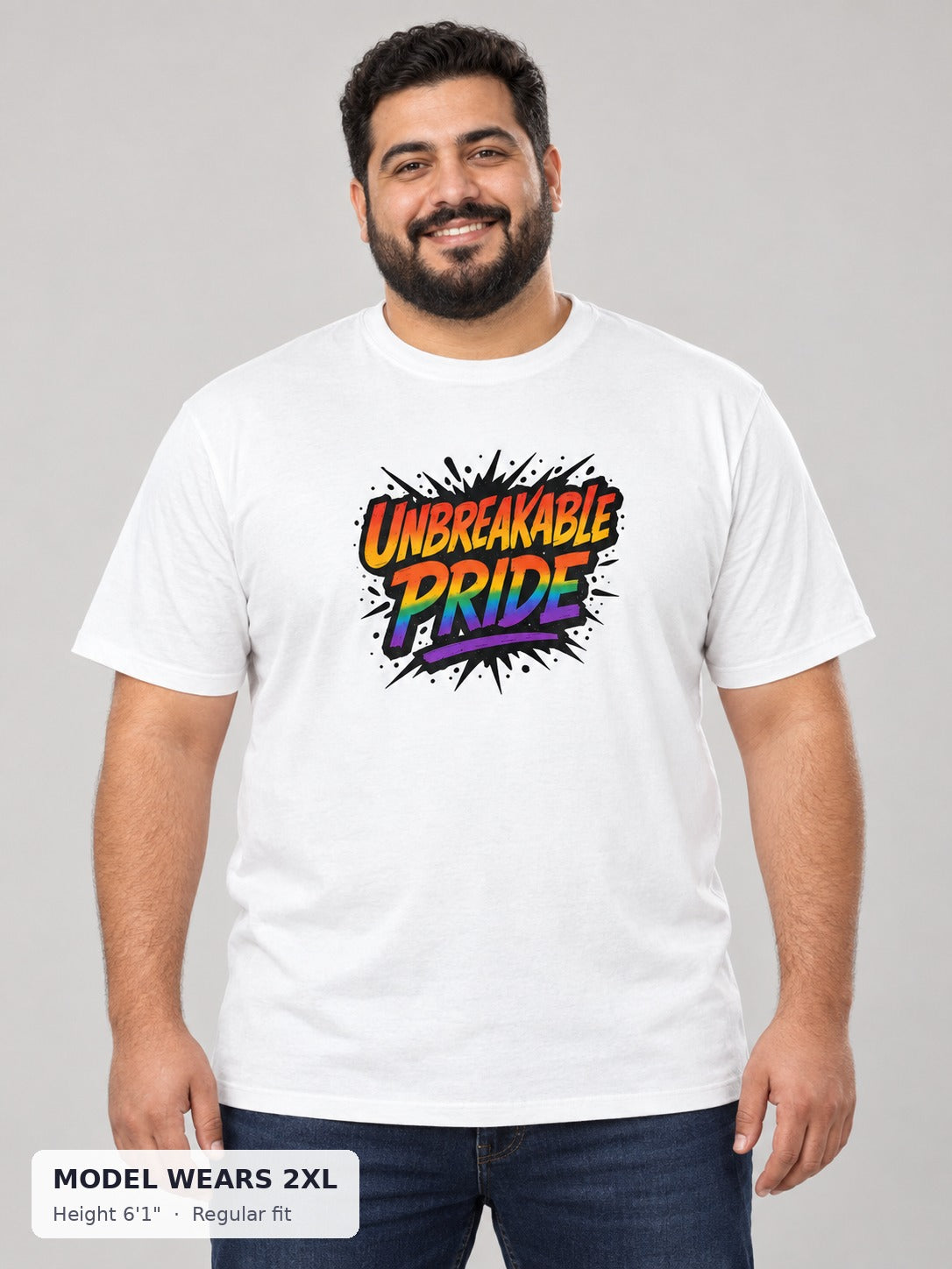 Unbreakable Pride Tee on a plus-size model wearing size 2XL, 6'1" - Good Trouble Fashion