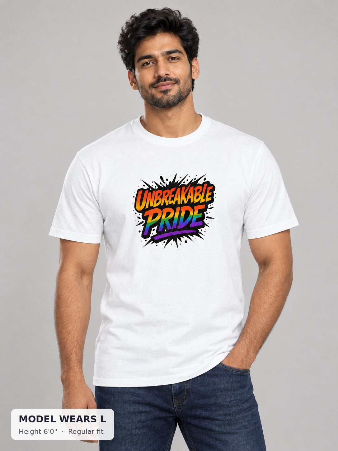 Unbreakable Pride Tee on an athletic model wearing size L, 6'0" - Good Trouble Fashion