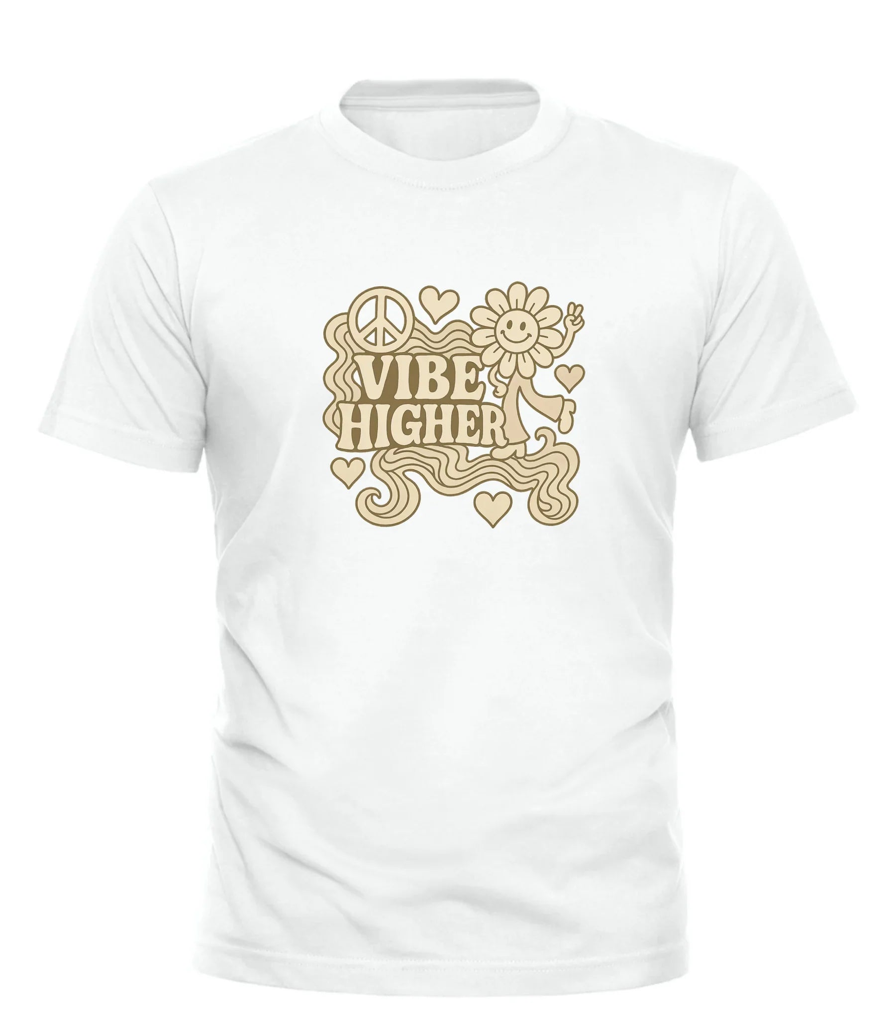 Good Trouble Garments white vibe higher graphic tee with retro flower and peace sign design