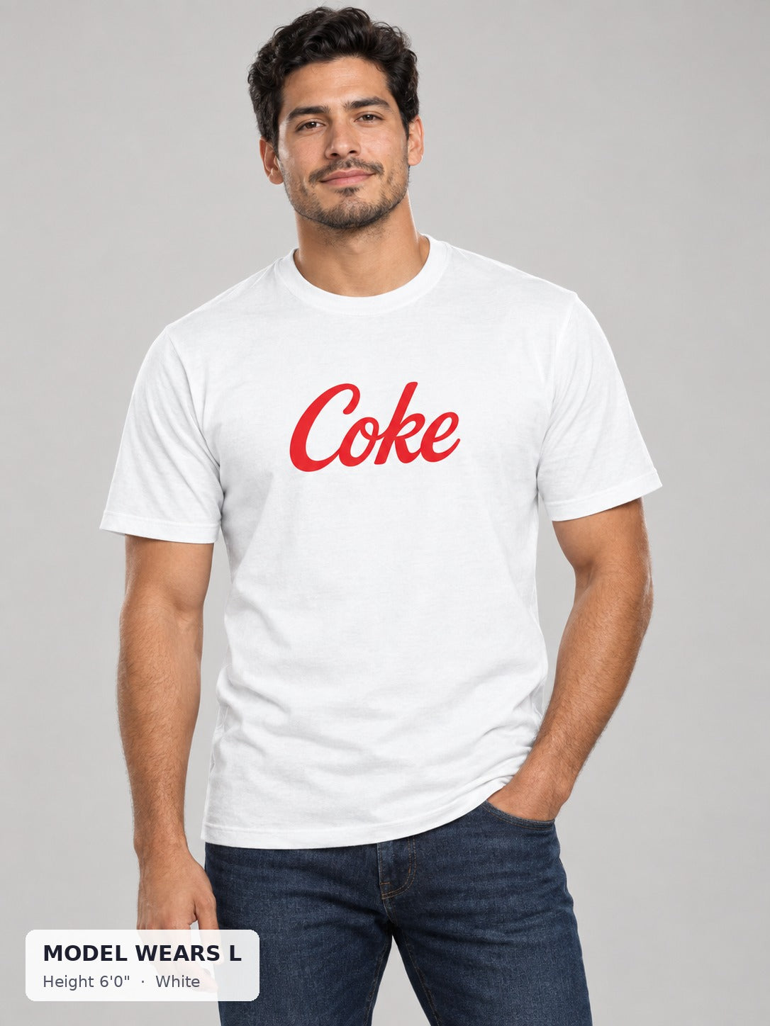 Vintage Coke Tee in White on an athletic model wearing size L, 6'0" - Good Trouble Fashion