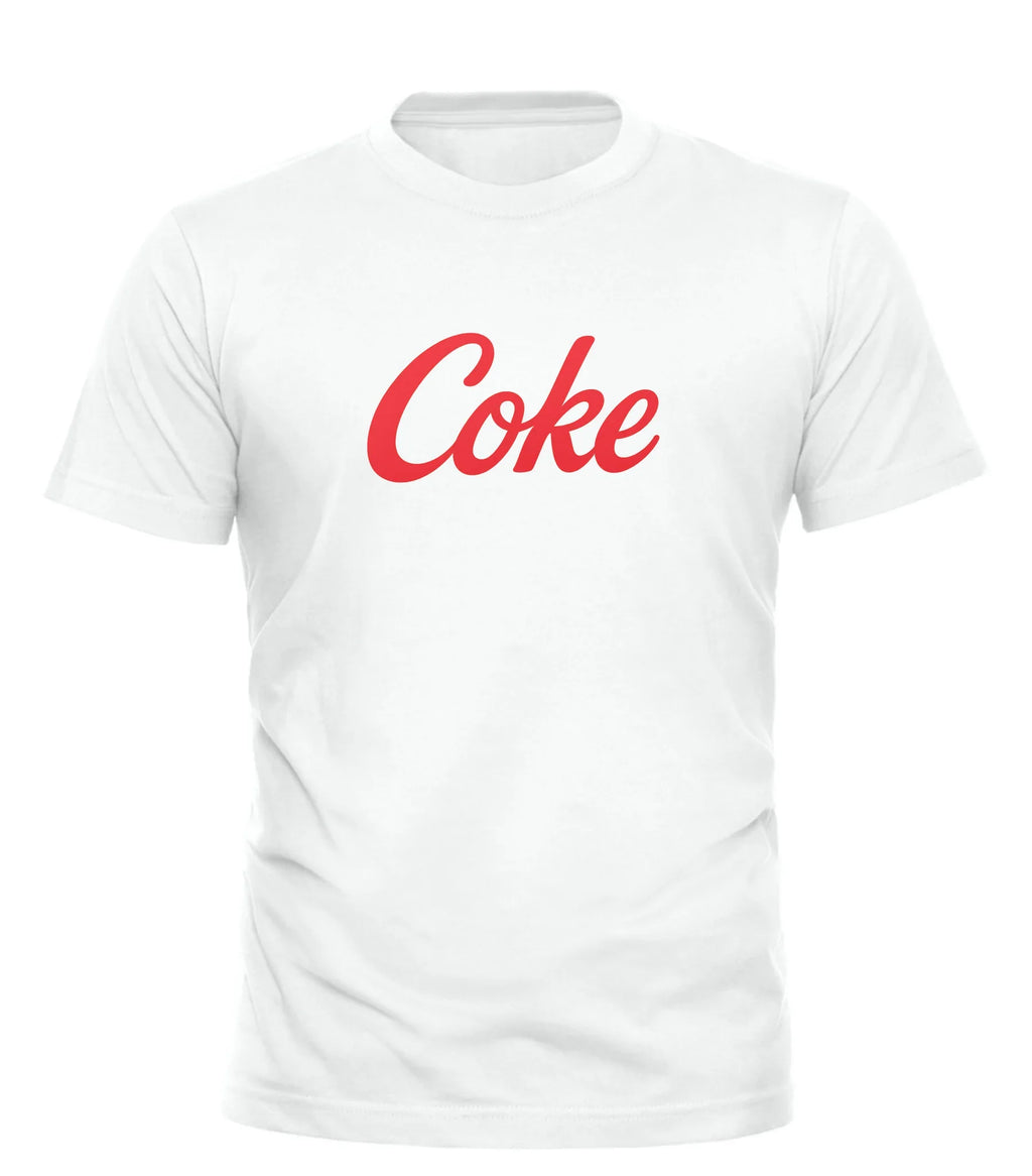 White Good Trouble Garments T-shirt with red vintage inspired Coke tee logo on front
